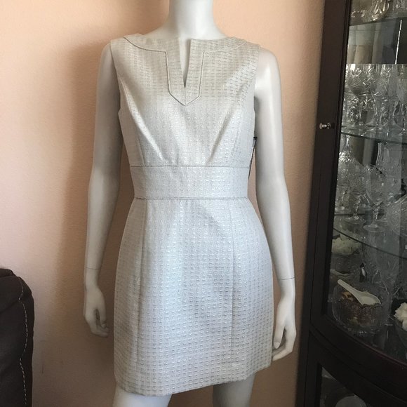 NWT Tahari Ivory Silver Jacquard Sheath Dress - Picture 4 of 9